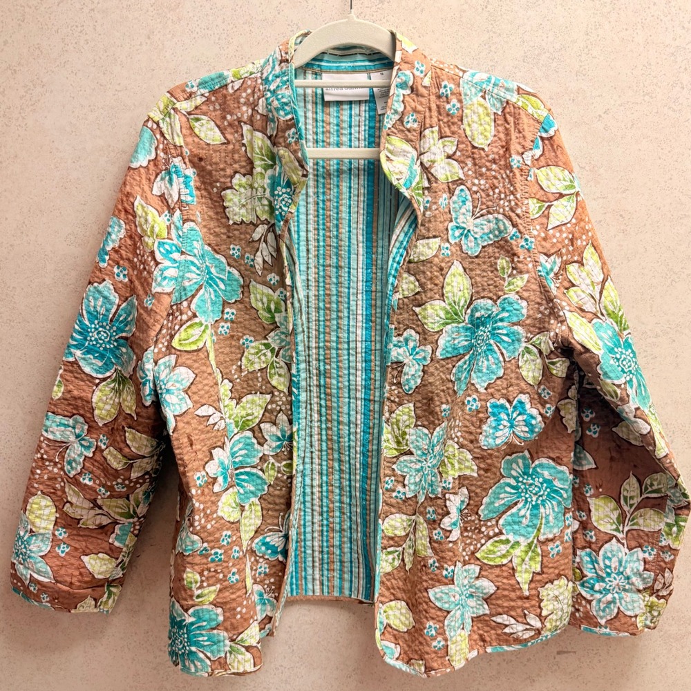 Alfred Dunner 16 Womens Cotton Floral Quilted Quiet Luxury‎ Lightweight Jacket